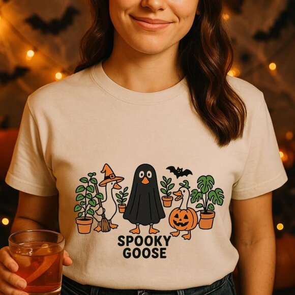 Spooky Goose T-Shirt, Funny Halloween Shirt, Ghost Goose Tee, Halloween Tee - Picture 1 of 4